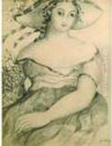 Portrait De Femme Au Chapeau. by Madeleine Berly De Vlaminck
