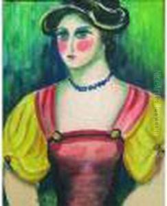 Portrait De Femme Au Chapeau Et Au Collier De Perles Bleues. by Madeleine Berly De Vlaminck