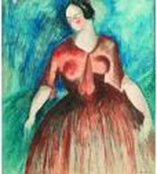 Portrait De Femme A La Robe Rouge. - view 1