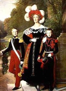 Marie Amelie of Bourbon Sicile 1782-1866 and her sons Henri of Orleans 1822-97 Duke of Aumale and Antoine 1824-90 Duke of Montpensier by Louis Hersent