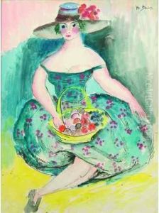 Jeune Femme Au Chapeau Et A La Corbeille De Fruits. by Madeleine Berly De Vlaminck
