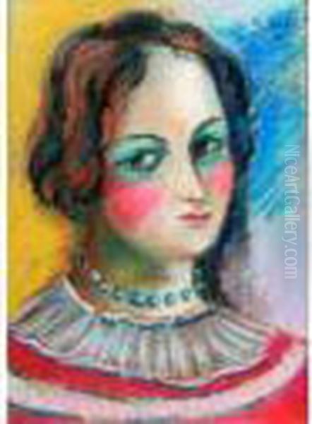 Jeune Femme Au Collier De Perles Bleues. - view 1