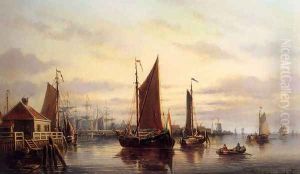 A View Of The IJ, Amsterdam, With Various Shipping Near Het Slagthuys by Johannes Hilverdink