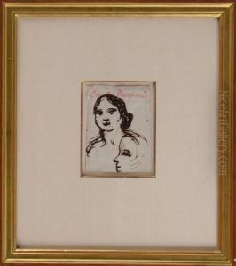 Sketch Of Two Faces On Scrap Paper by Emile Bernard
