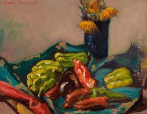 Nature Morte Aux Poivrons Et Vase De Fleurs Nature Morte Aux Poivrons Et Vase De Fleurs