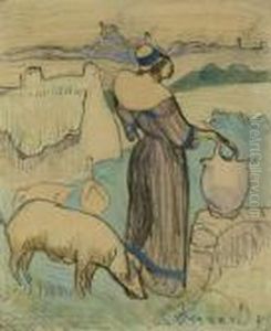 Jeune Bretonne, Une Jarre Dans La Main by Emile Bernard