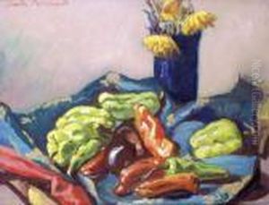 Nature Morte Aux Poivrons Et Au Vase De Fleurs Nature Morte Aux Poivrons Et Au Vase De Fleurs