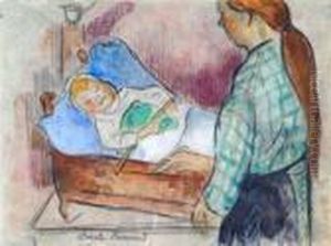 Mere Et Enfant Au Berceau by Emile Bernard