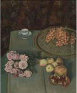 Nature Morte Aux Roses Et Aux Fruits by Emile Bernard
