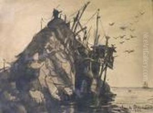 Figure On A Rocky Coastal Cliff by Emile Bernard