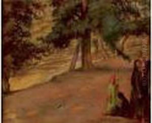 Femme Et Enfants Sous Les Arbres by Emile Bernard