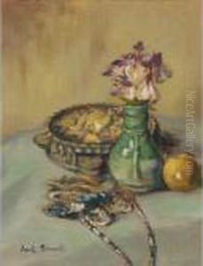 Nature Morte Au Tamborine Et Vase De Fleurs by Emile Bernard