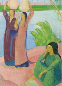 Trois Femmes Au Bord De Fleuve by Emile Bernard