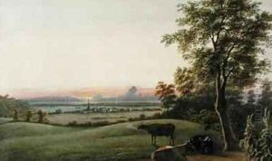 Sunrise Flatbush and the Ocean from the Greenwood Cemetery Long Island New York by George Harvey