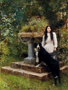 A Young Girl And Her Dog by Sir Hubert von Herkomer