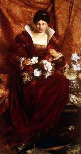 A Lady arranging flowers by Sir Hubert von Herkomer