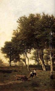 Landscape with Two Boys Carrying Firewood by Henri-Joseph Harpignies