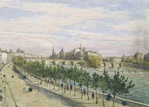 La Seine et l'Ile de la cité vue du quai du Louvre by Henri-Joseph Harpignies