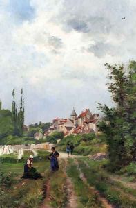 Washer Women_On A Sandy Track With A Village Beyond Washer Women_On A Sandy Track With A Village Beyond