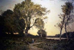 Two Figures Along the Forest Path by Henri-Joseph Harpignies