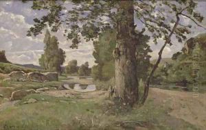 Le grand arbre au bord de la riviere by Henri-Joseph Harpignies
