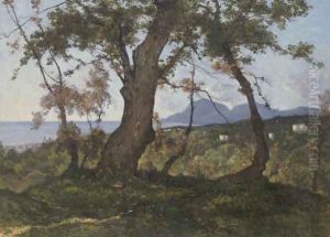 A Wooded Landscape with a View of the Mediterranean Sea beyond by Henri-Joseph Harpignies