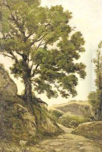 Le grand arbre - Chemin dans la campagne by Henri-Joseph Harpignies