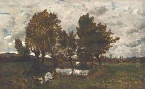 Paysage pres d'un village by Henri-Joseph Harpignies