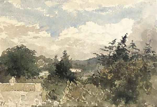 A hilly landscape with a house in the foreground - view 1