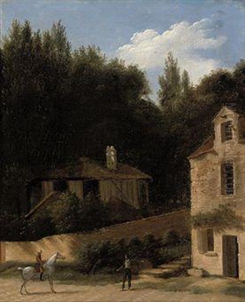 An Italianate Wooded Landscape With A Gentleman On Horseback Beforea House - view 1