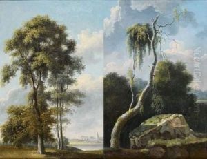 Paysage Aux Grands Arbres Pres De La Riviere by Jean-Victor Bertin