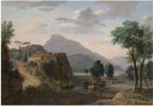 An Italianate Landscape With A Herder And His Cows Before A Hilltoptown