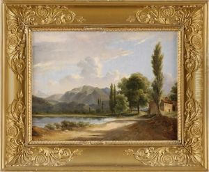 Italienische Seenlandschaft. by Jean-Victor Bertin