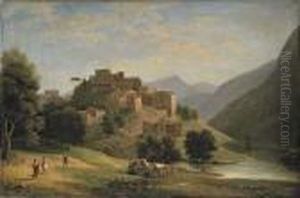 An Italianate Mountainous River Landscape by Jean-Victor Bertin