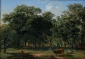 Paysanne Et Son Troupeau Dans Une Clairiere Paysanne Et Son Troupeau Dans Une Clairiere