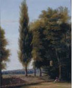 A Landscape With A Shepherd And His Flock by Jean-Victor Bertin
