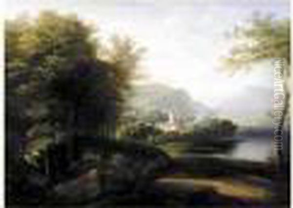 Paysage Neo-classique Traverse Par Une Riviere. - view 1