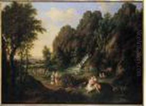 Diane Et Adonis Dans Un Paysage Classique Avec Une Cascade by Jean-Victor Bertin
