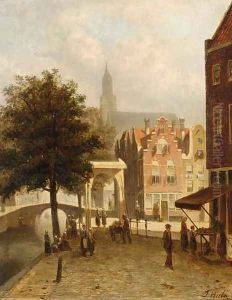 Villagers in the Streets of a Dutch Town by Johannes Frederik Hulk, Snr.
