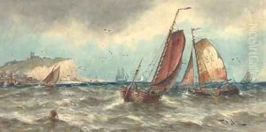 Scarborough fishing boats off Whitby by Thomas Bush Hardy