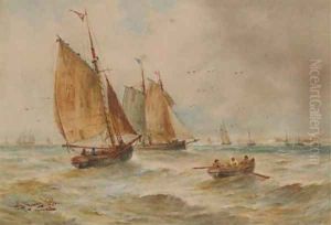 Fishing vessels in coastal waters by Thomas Bush Hardy