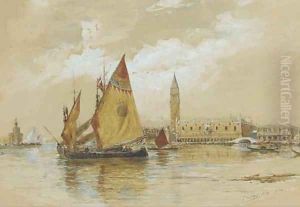 Fishing craft on the Lagoon, Venice before the Dogana by Thomas Bush Hardy