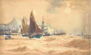 The Scarborough fishing fleet heading out by Thomas Bush Hardy
