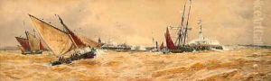 A blustery day off the harbour mouth, Boulogne by Thomas Bush Hardy
