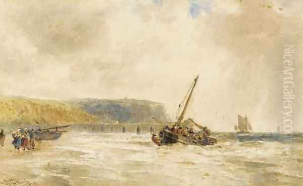 Fishing vessels landing on a beach in France - view 1