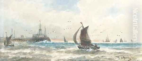 Shipping off the entrance to Calais on a blustery day - view 1