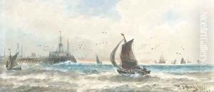 Shipping off the entrance to Calais on a blustery day by Thomas Bush Hardy
