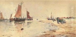 Waiting for the catch on the beach at Scheveningen by Thomas Bush Hardy