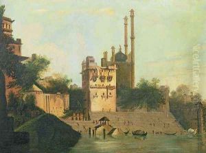 Foster 94 88 Aurangzebs Mosque on the River Ganges Palace of Raja Abal Benares by William Hodges