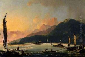 Tahitian War Galleys in Matavai Bay Tahiti by William Hodges